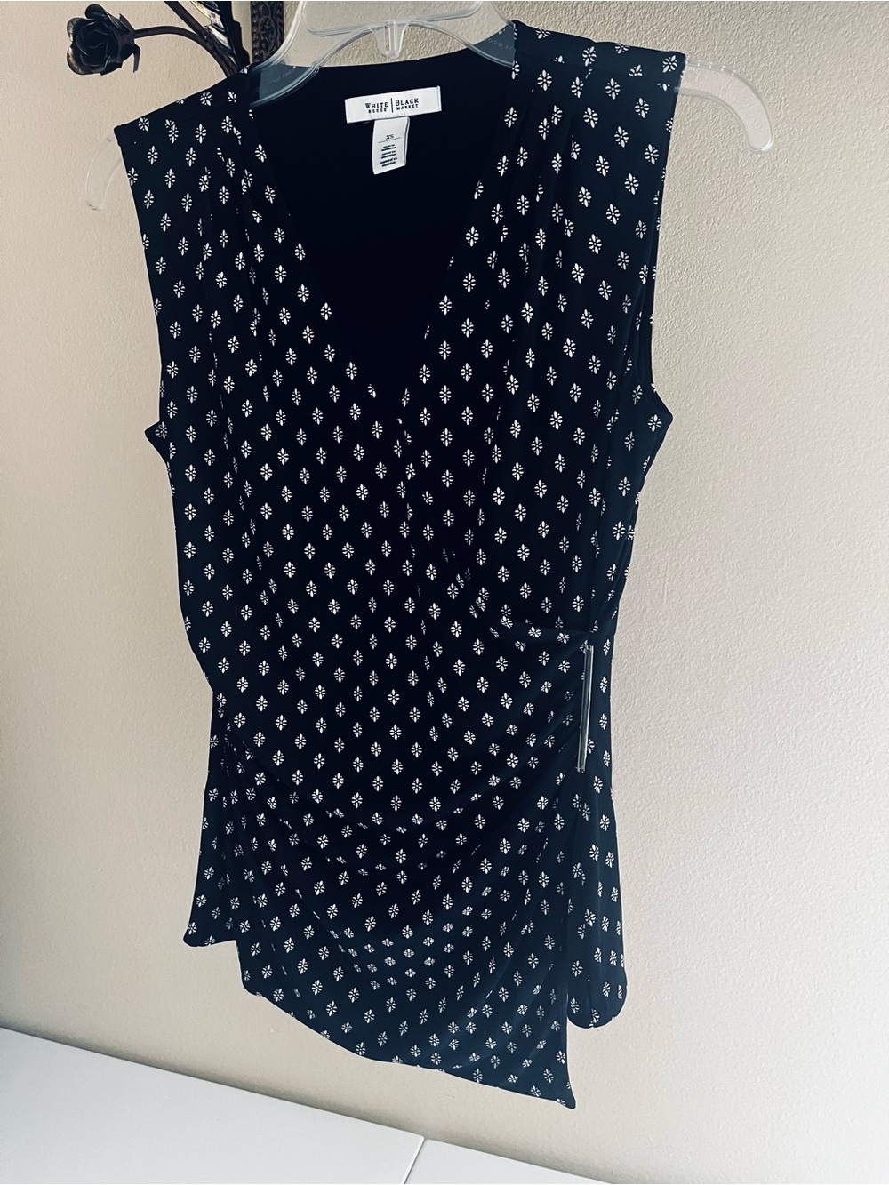 WHBM sleeveless faux wrap blouse